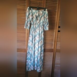 Floral Maxi Dress with Blue and White Pattern